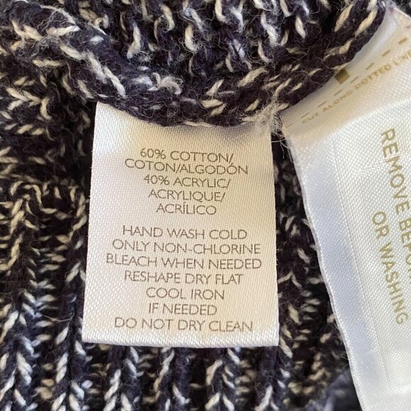 Loft Black White Marled Pullover Sweater Long Flare Sleeve Cotton Women's Size L - Picture 9 of 9